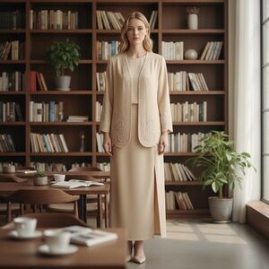 Oleg Cassini Black Tie Beaded Skirt Set size 8